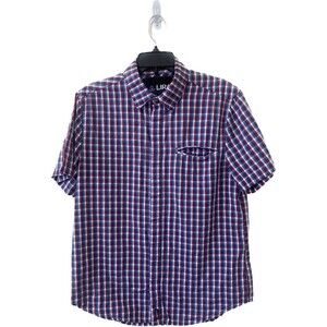 Lira Originals Button Up Dress Shirt Casual Red Blue Plaid Size: Large